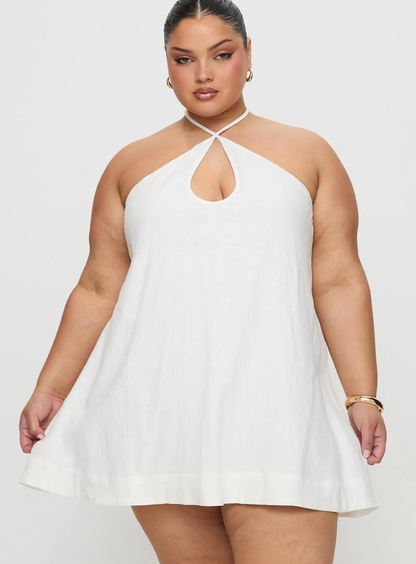 Thomasina Linen Halter Dress White Curve