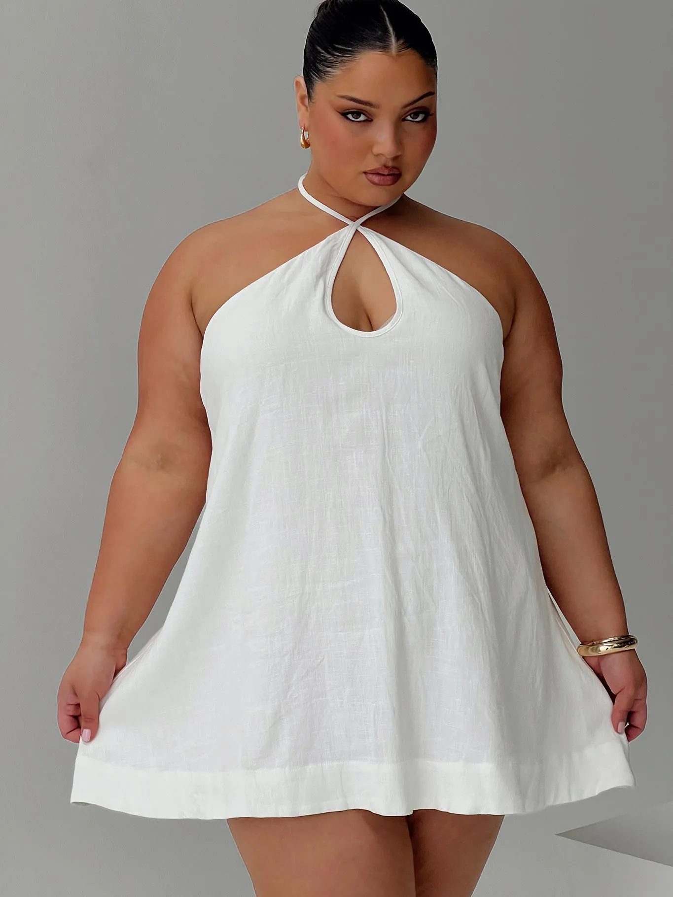 Thomasina Linen Halter Dress White Curve