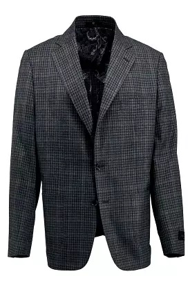 Tiglio Luxe Dolcetto/THP Modern Fit half lined, Pure Wool Jacket Gray with Brown Windowpane and Mini Check TL3328