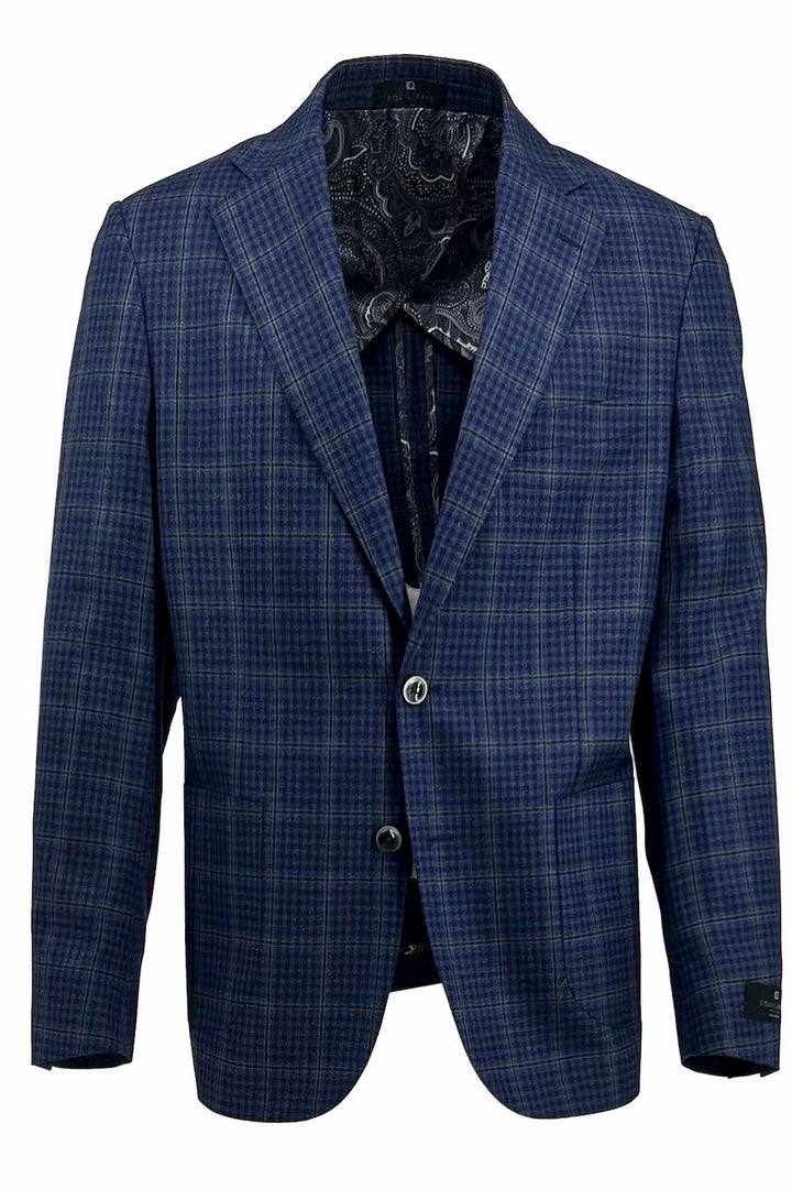 Tiglio Luxe Dolcetto/THP Modern Fit half lined, Pure Wool Jacket Light Navy with Green Windowpane and Mini Check TL3329