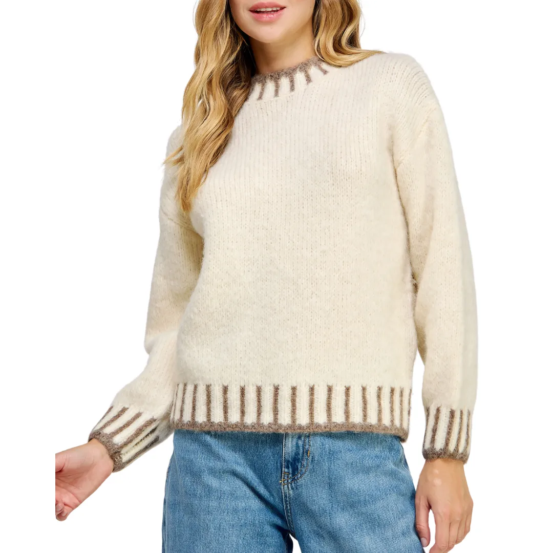 TWO TONE SWEATER CREAM/BROWN