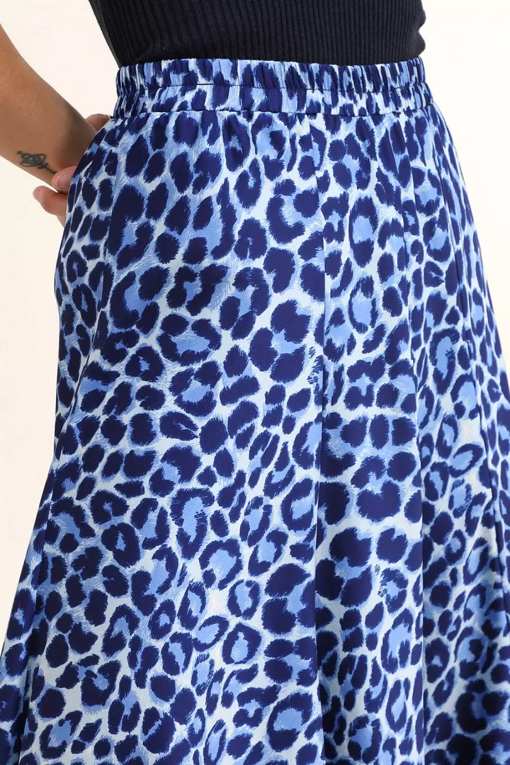 VALENTINA SATIN SKIRTBLUE LEOPARD