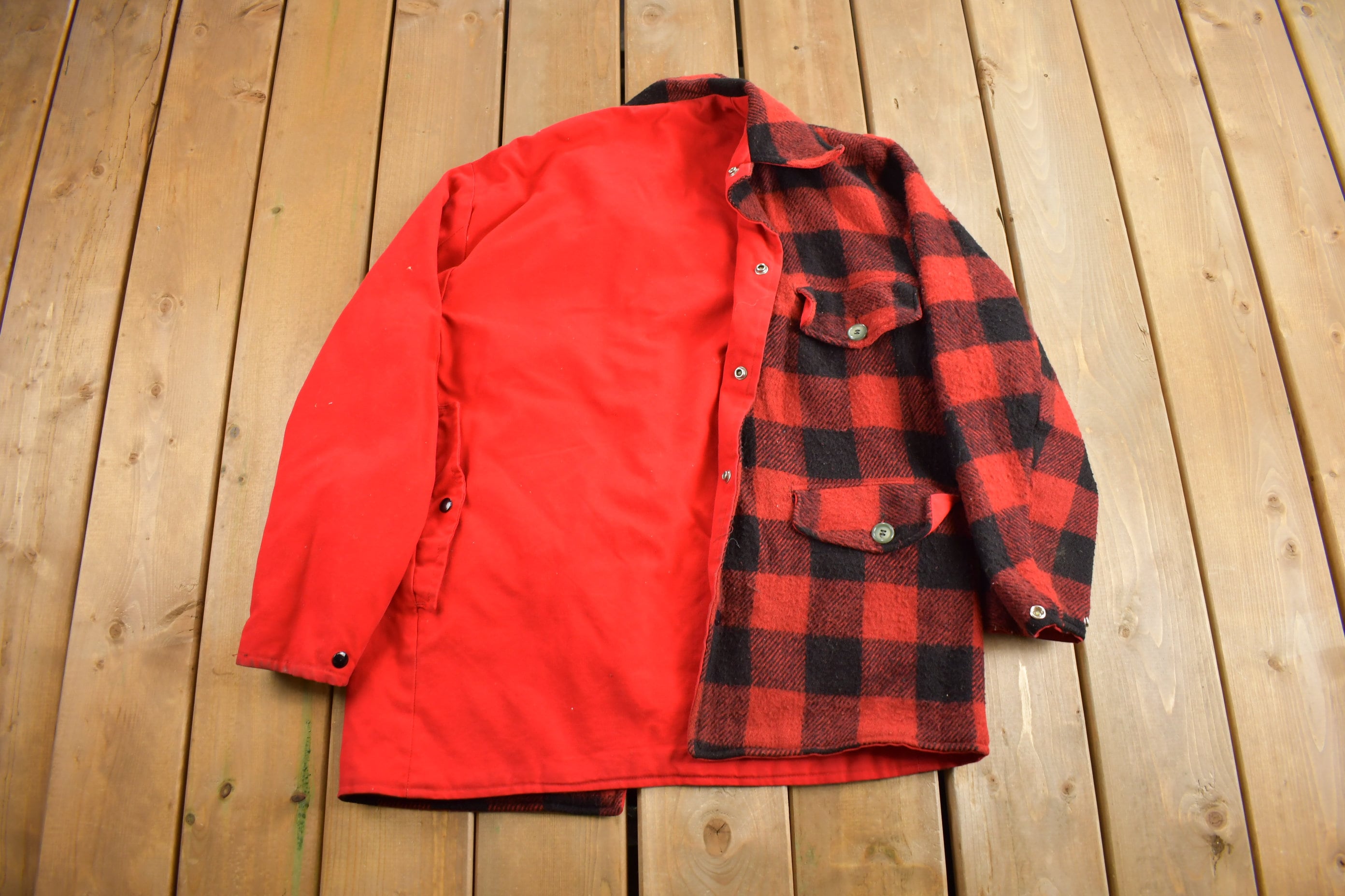 Vintage 1960s 100% Wool Reversible Buffalo Plaid Jacket / Wool Jacket  / Vintage Jacket / Outdoorsman / Hunting Jacket / True Vi