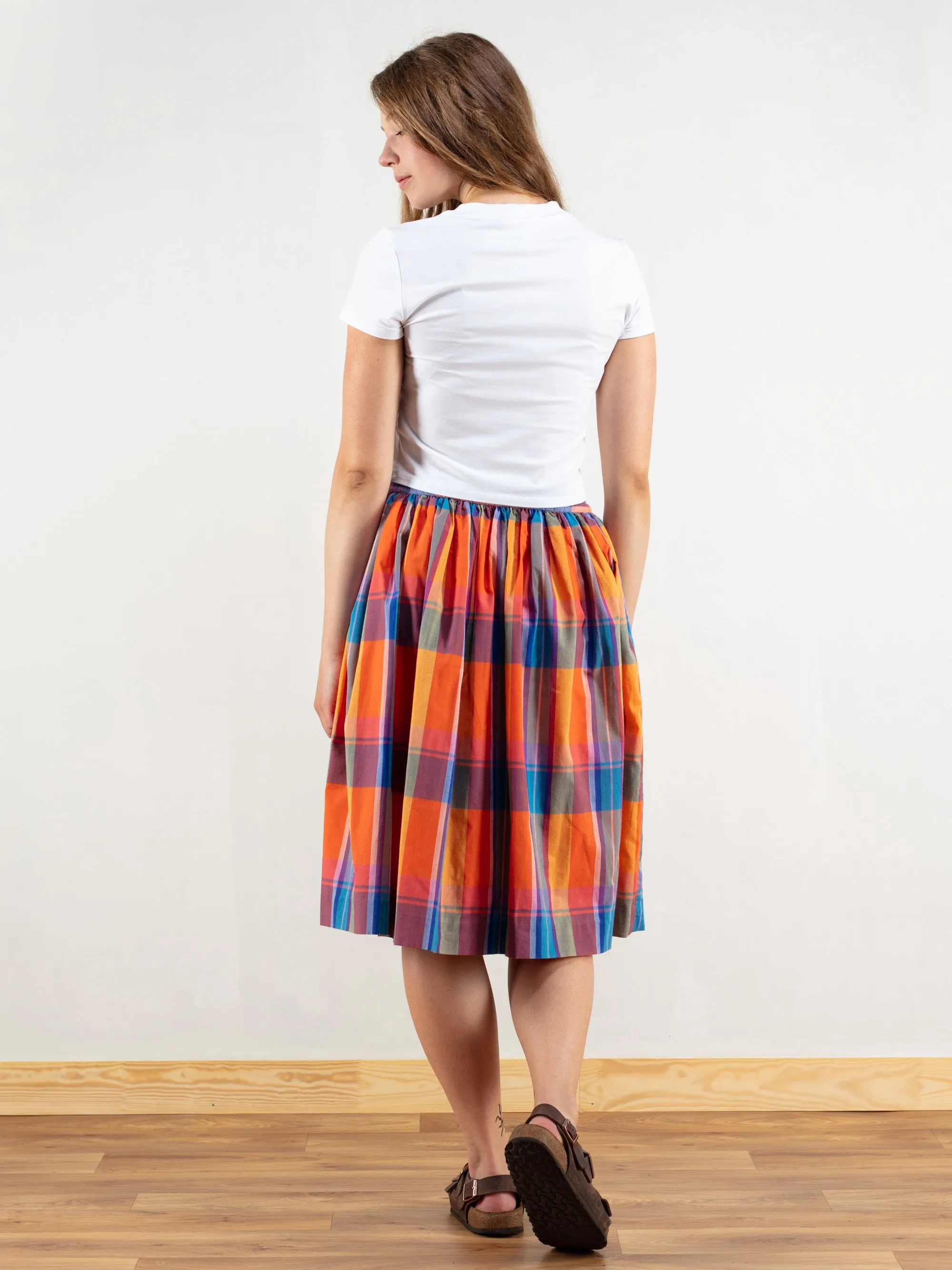 Vintage 90's Plaid Women Button Front Skirt