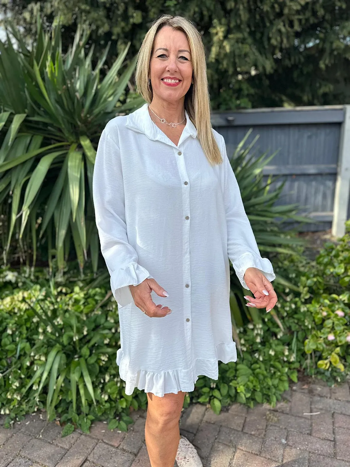 White Crepe Frill Tunic April