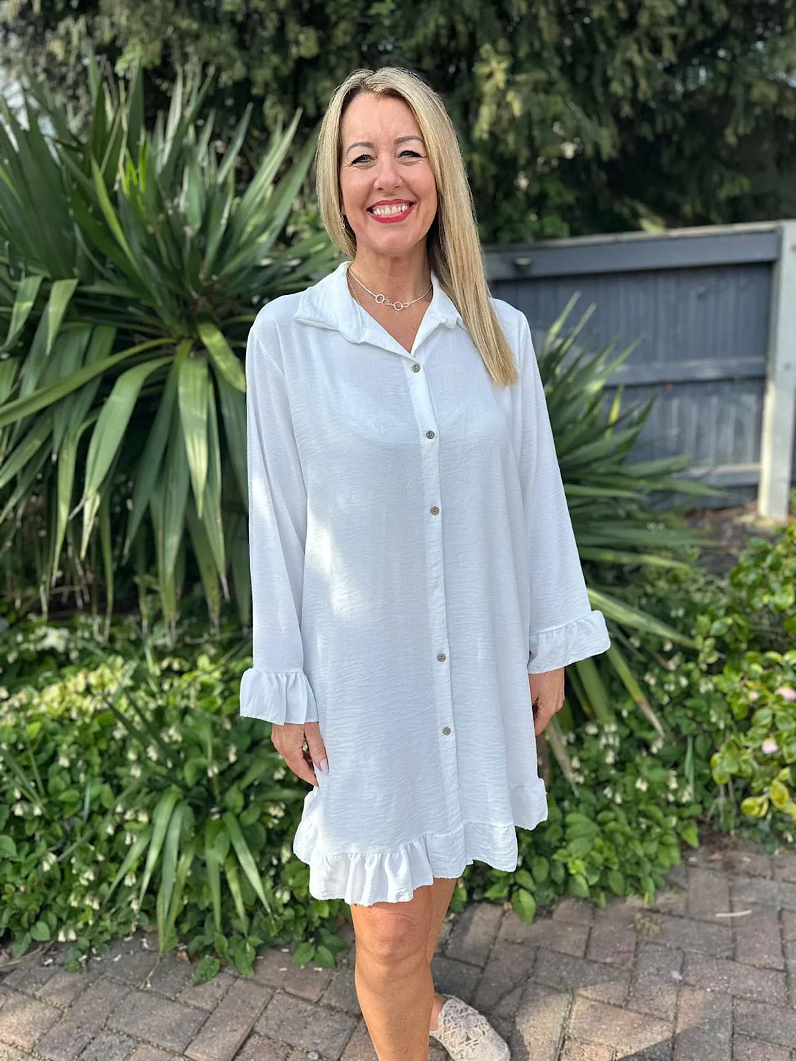 White Crepe Frill Tunic April