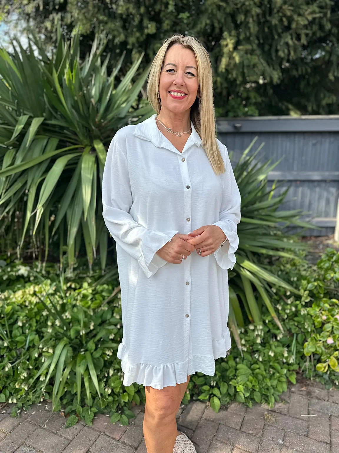 White Crepe Frill Tunic April