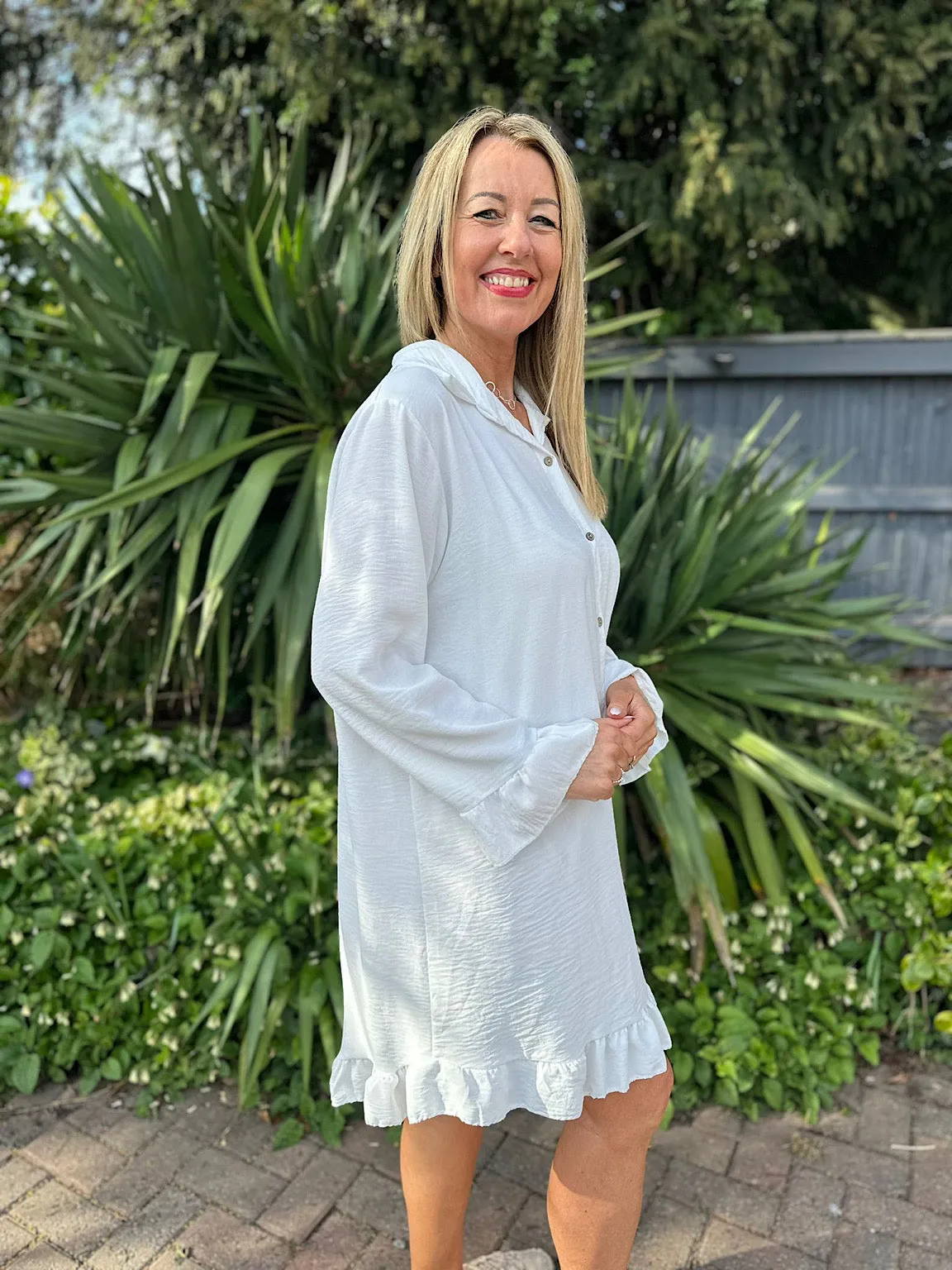 White Crepe Frill Tunic April