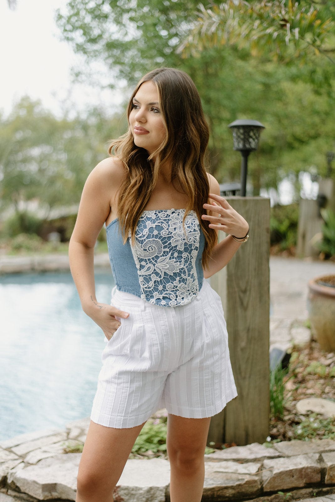 White Striped Linen High Rise Shorts