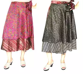 Wholesale 2 Pcs Lot Two Layers Women's Indian Sari Magic Wrap Around Skirt