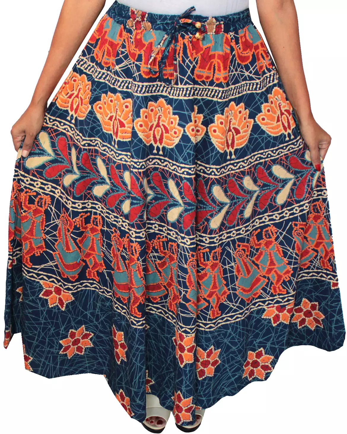 Women Batik Printed Cotton Long Skirt India Clothing (Blue)