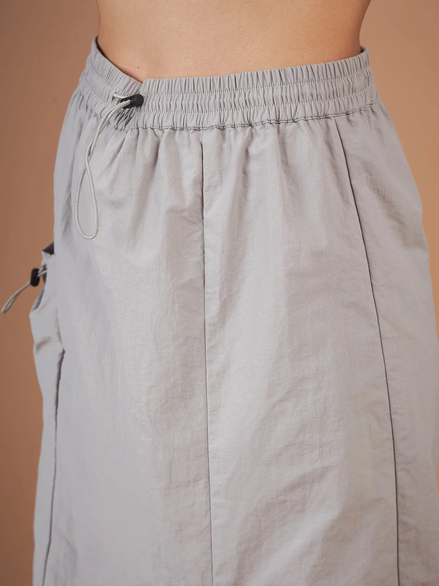 Women Light Grey Side Ruched Parachute Skirt