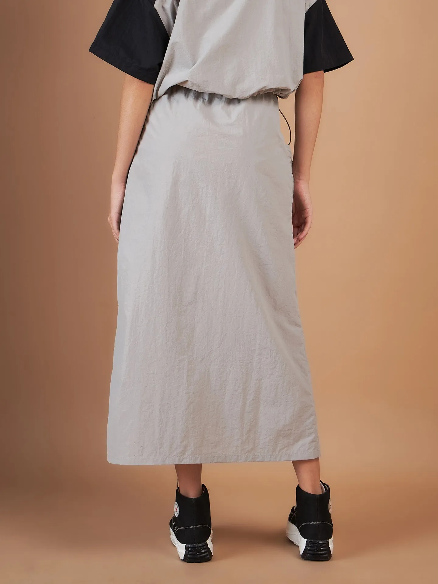 Women Light Grey Side Ruched Parachute Skirt