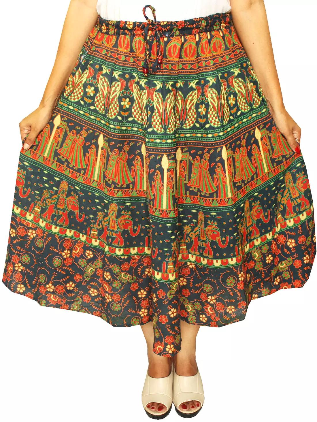 Women Printed Cotton Long Skirt India Clothes (Blue)