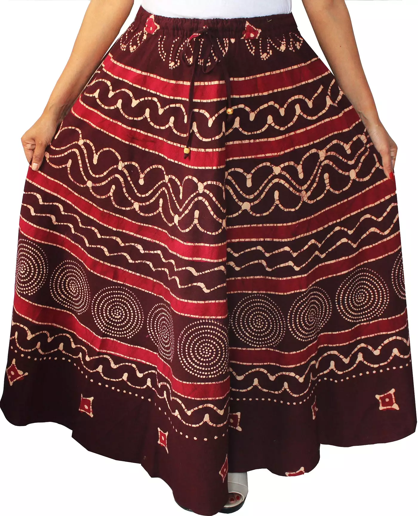 Womens Cotton Batik Printed Long Skirt India Clothing (Maroon)