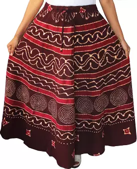 Womens Cotton Batik Printed Long Skirt India Clothing (Maroon)