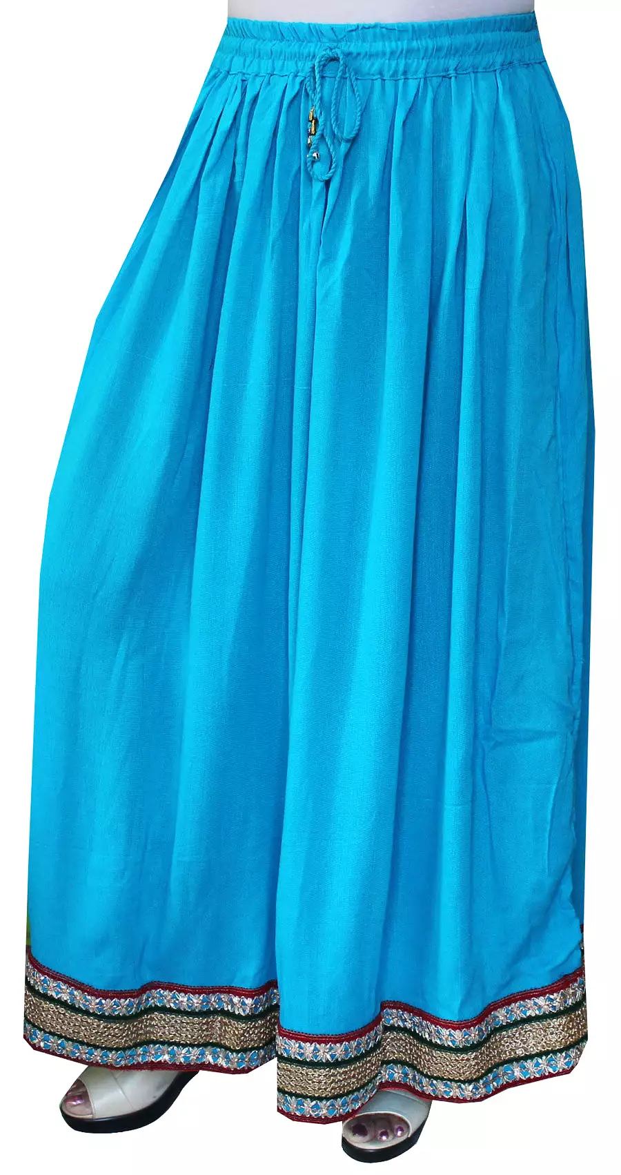 Womens Indian Long Skirt Rayon Solid Color India Clothing (Sky Blue)