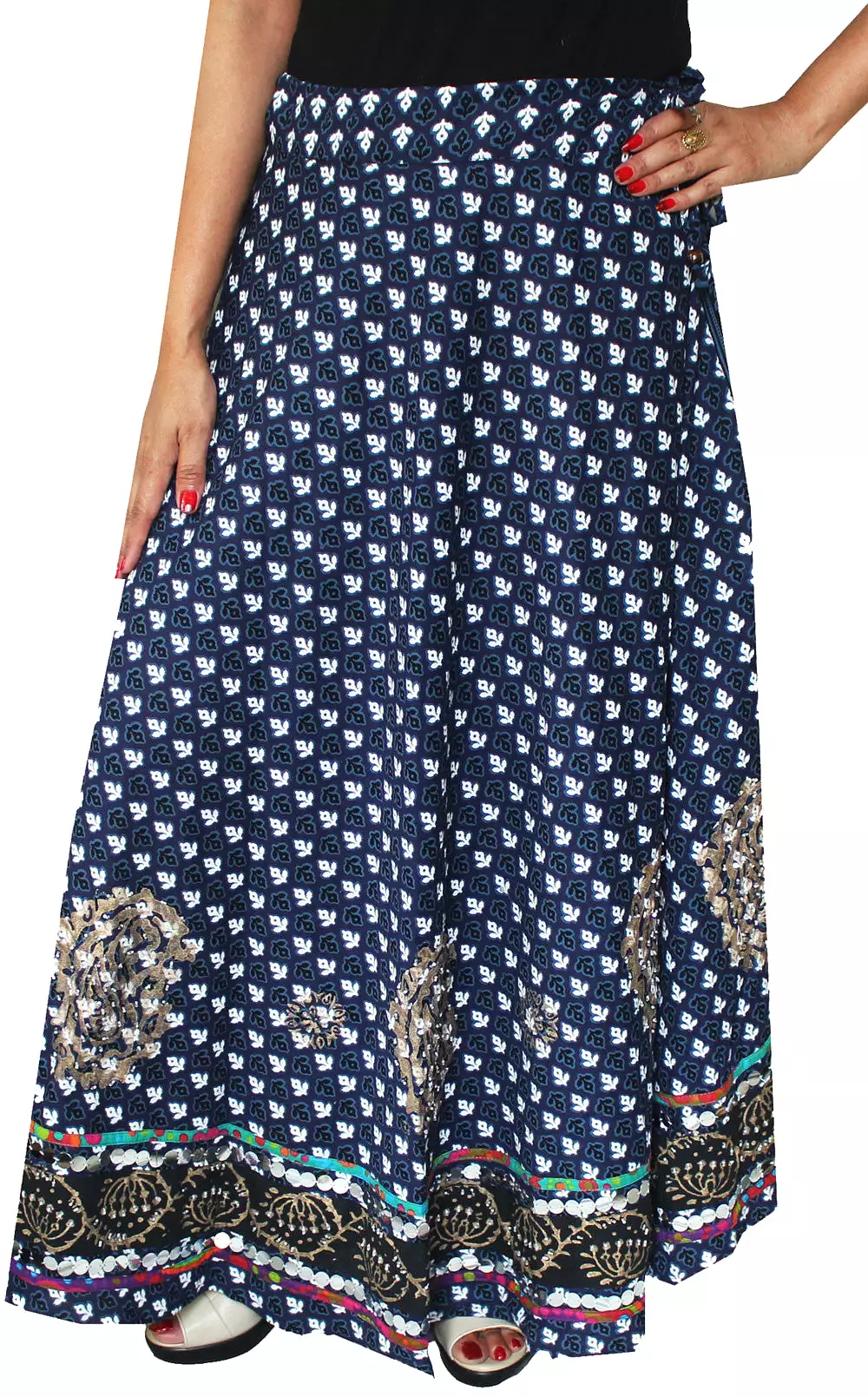 Womens Long Indian Skirt Cotton Block Printed Ethnic India Clothes (Blue)