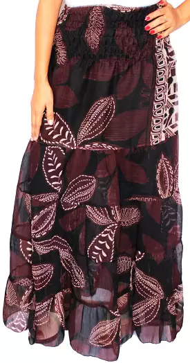 Womens Long Skirt Cover Up Beach Wear Printed Indian Clothing (Black)