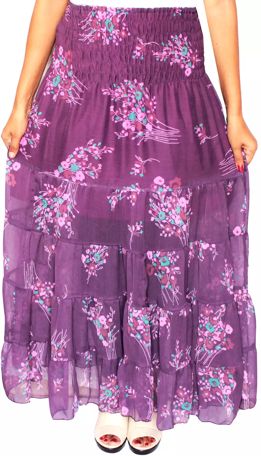 Womens Long Skirt Cover Up Beach Wear Printed Indian Clothing (Purple)