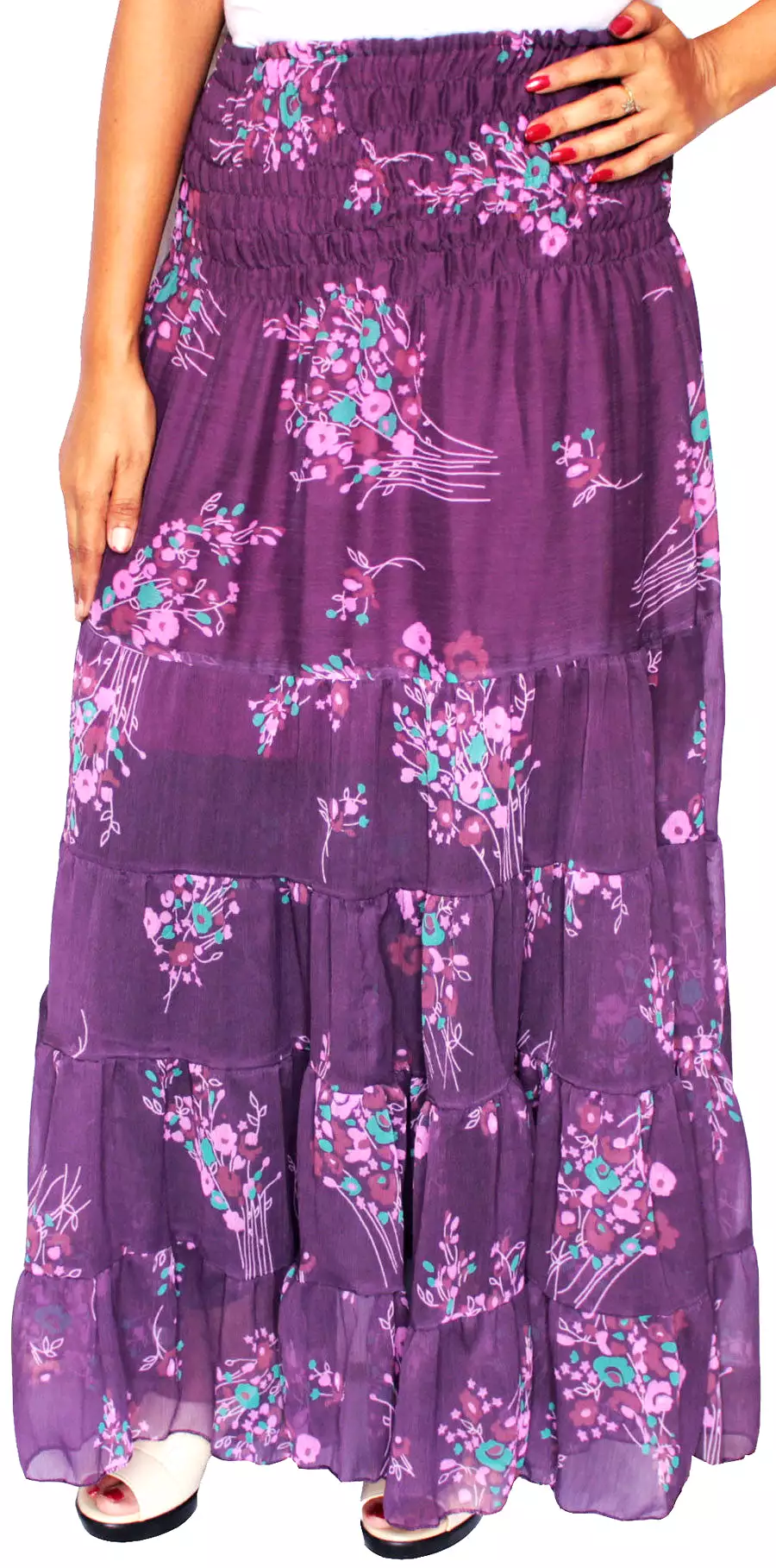 Womens Long Skirt Cover Up Beach Wear Printed Indian Clothing (Purple)