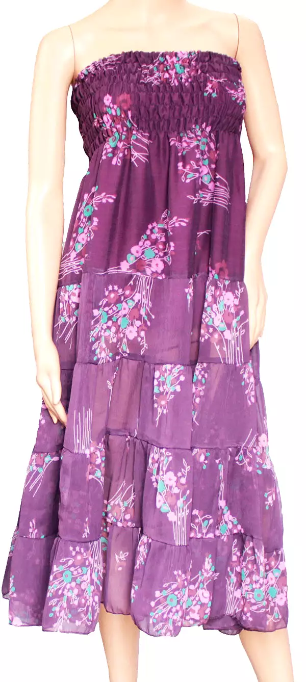 Womens Long Skirt Cover Up Beach Wear Printed Indian Clothing (Purple)