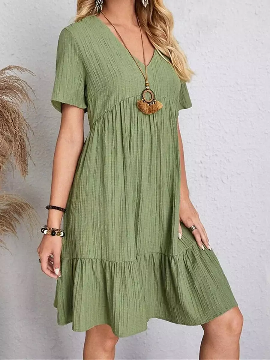 Women's Sleeveless Shift Dress with Ruffle V Neck