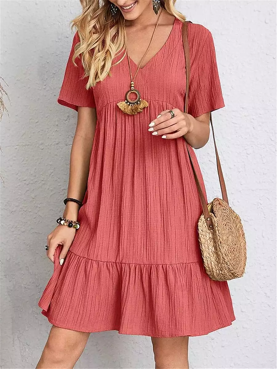 Women's Sleeveless Shift Dress with Ruffle V Neck