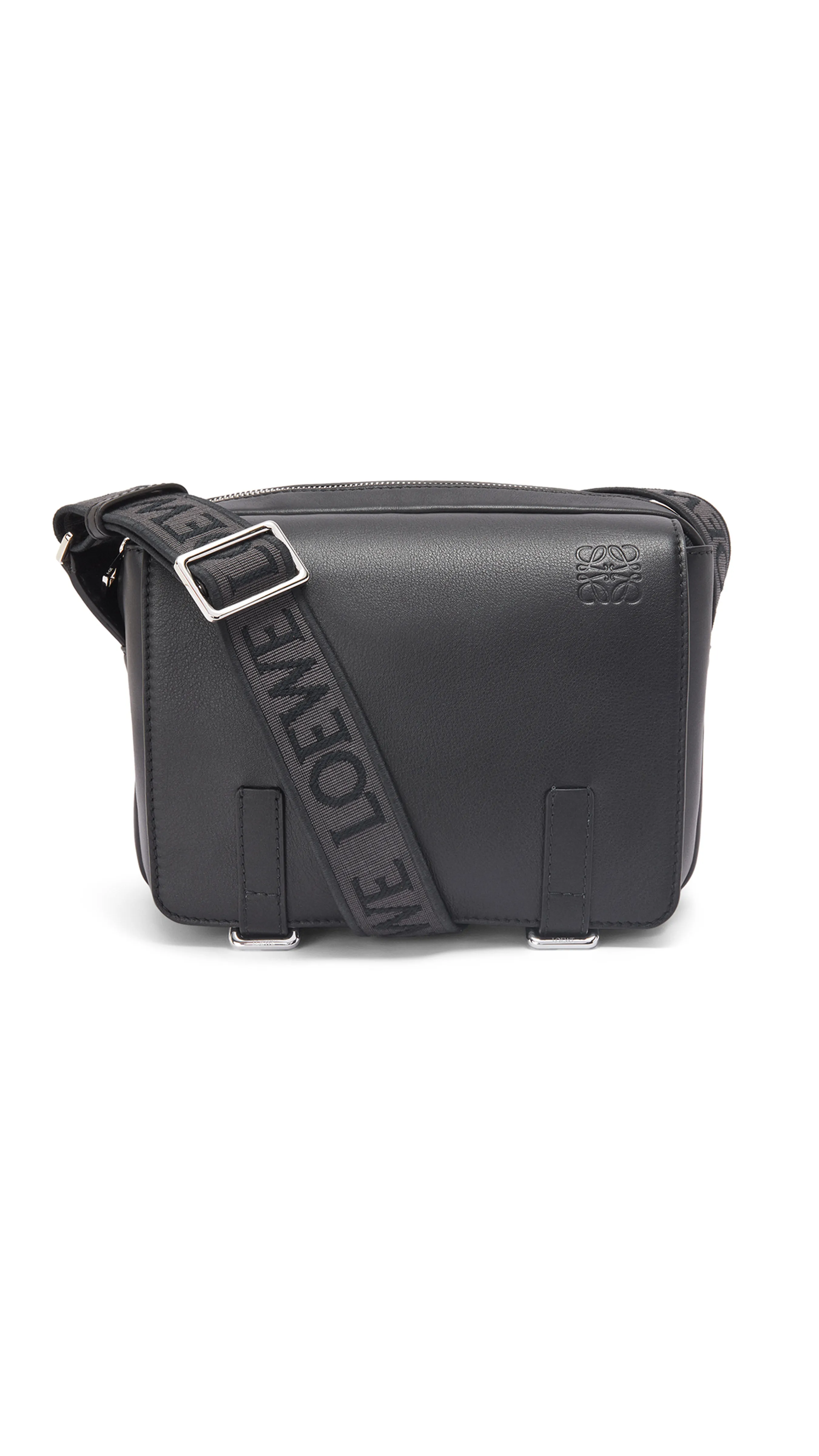 XS Military Messenger Bag in Supple Smooth Calfskin and Jacquard - Black