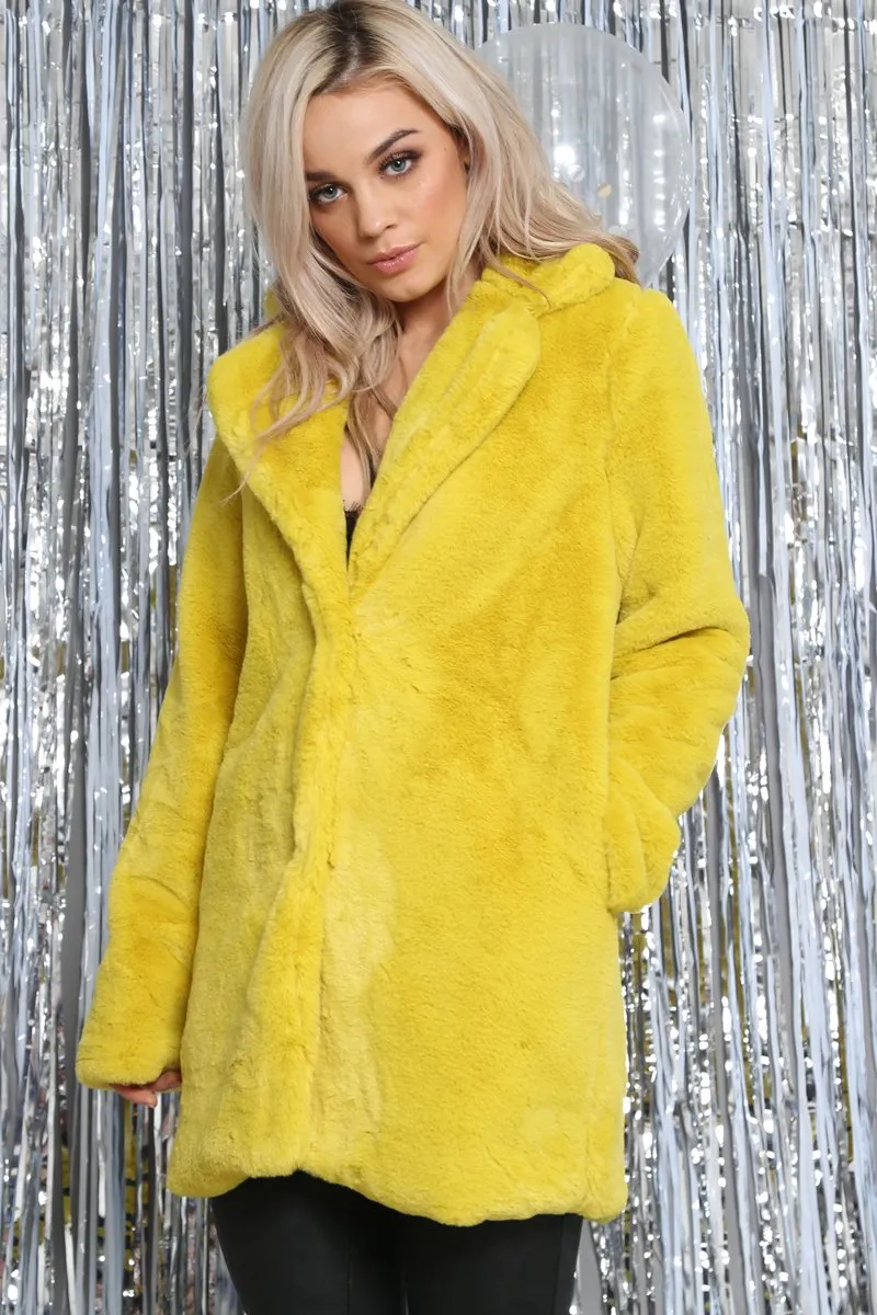 Yellow Faux Fur Coat - Kinleigh