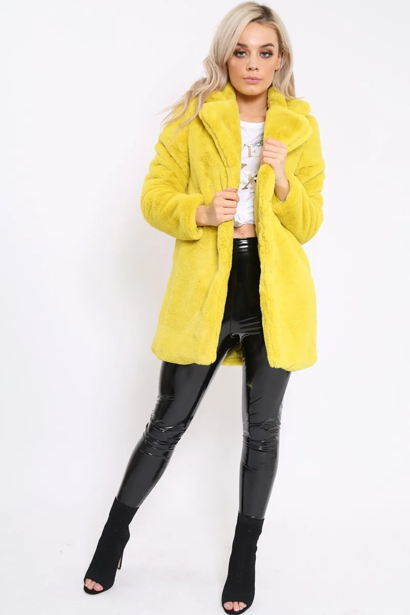 Yellow Faux Fur Coat - Kinleigh