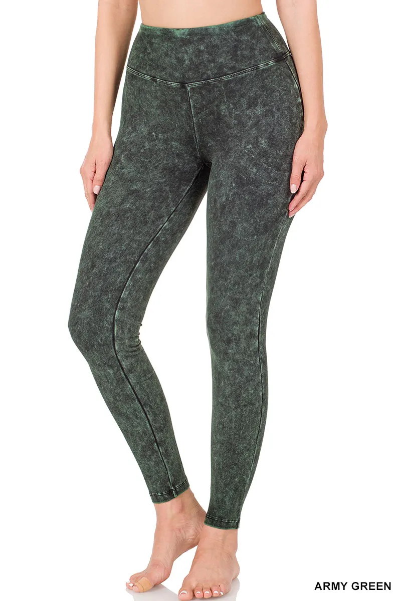 Zenana Mineral Wash Wide Waistband Legging SP-646AB