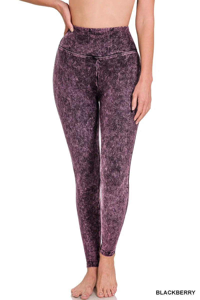 Zenana Mineral Wash Wide Waistband Legging SP-646AB